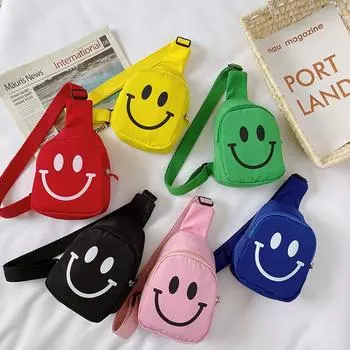 Детская сумка 2024 года, новая мультяшная милая смайликов сумка для груди для девочек в иностранном стиле нейлоновая легкая сумка-мессенджер чёрный