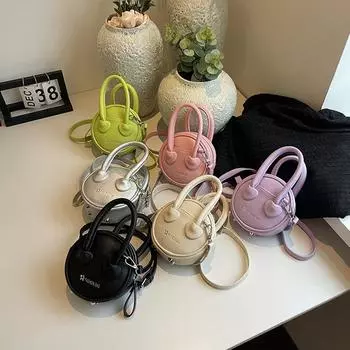 Детская сумка 2024. Новая европейская и американская модная мини-круглая сумка с узором личи, маленькая и популярная ручная сумка, сумка через плечо для родителей и детей, женская