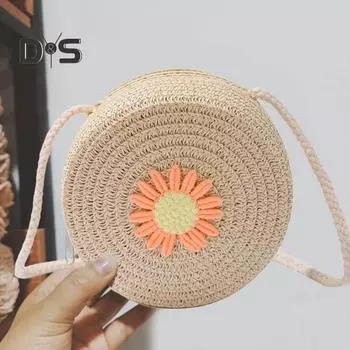 Детская сумка через плечо с соломенным плетеным цветочным декором в пасторальном стиле, сумка через плечо с застежкой-молнией и регулируемым ремешком, сумка-слинг для повседневной носки, вечеринки, работы, свидания розовый