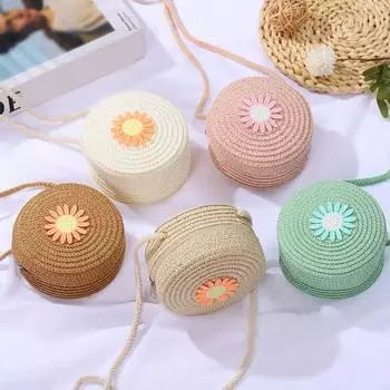 Детская сумка через плечо с соломенным плетеным цветочным декором в пасторальном стиле, сумка через плечо с застежкой-молнией и регулируемым ремешком, сумка-слинг для повседневной носки, вечеринки, работы, свидания бежевый