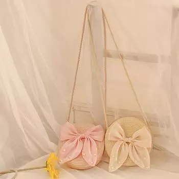 Детская сумка для девочек, повседневная сумка на плечо, милые соломенные тканые сумки for adult