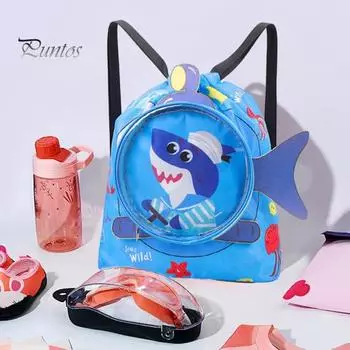 Детская сумка для плавания с рисунком из мультфильма, рюкзак с завязками, легкая пляжная сумка для бассейна, спортзала, водонепроницаемая спортивная сумка для хранения L синий