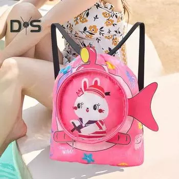 Детская сумка для плавания с рисунком из мультфильма, рюкзак с завязками, легкая пляжная сумка для бассейна, спортзала, водонепроницаемая спортивная сумка для хранения L синий