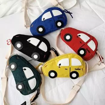 Детская сумка для закусок, большая вместительная вельветовая сумка с регулируемым ремешком, модная сумка через плечо в форме автомобиля с героями мультфильмов синий