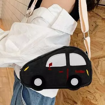 Детская сумка для закусок с большой емкостью, регулируемый ремень, вельветовая модная в форме мультяшного автомобиля синий