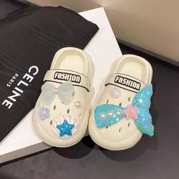 Детская сумка голова EVA отверстие обувь летняя мода девочки карта милые две носить классные тапочки мягкая подошва пляжная обувь 26-27 yards inner length 17cm белый