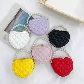 Детская сумка на плечо Сумка в форме сердца Сумка-цепочка с украшением из бисера Детские сумки фиолетовый