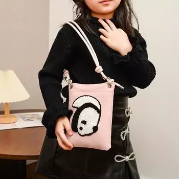 Детская сумка, зимняя новая, милая сумка-мессенджер с пандой, вышитая мультяшная сумка для мобильного телефона, нейлоновая сумка через плечо для девочек