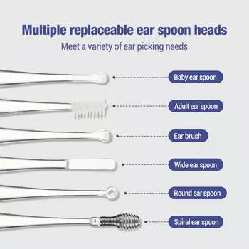 Детская светящаяся ложка для чистки ушей Earwax с подсветкой Набор для чистки ушей Инструмент для чистки ушей для взрослых Чистка ушей с зарядкой через USB