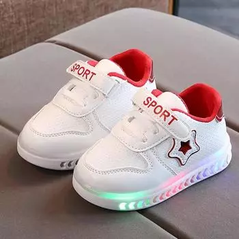 Детская светящаяся обувь для мальчиков, повседневная спортивная обувь со светодиодной подсветкой, модная легкая школьная обувь для девочек, детские кроссовки с мягкой подошвой 21 красный