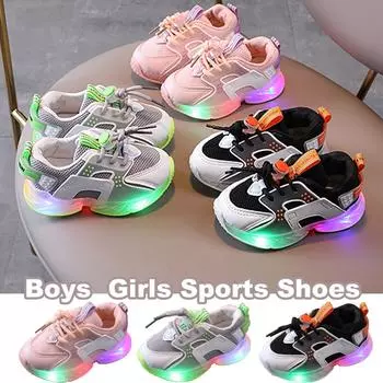 Детская светящаяся спортивная обувь для мальчиков и девочек, спортивная обувь с сетчатым верхом 25 чёрный