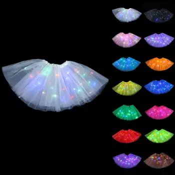 Детская светящаяся юбка из пряжи, балетная юбка, танцевальные костюмы, юбка из пряжи, реквизит для выступлений, светодиодные костюмы One Size чёрный