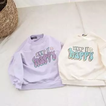 Детская свободная футболка унисекс на весну и осень с длинными рукавами и круглым вырезом с буквенным принтом для мальчиков и девочек 90cm фиолетовый
