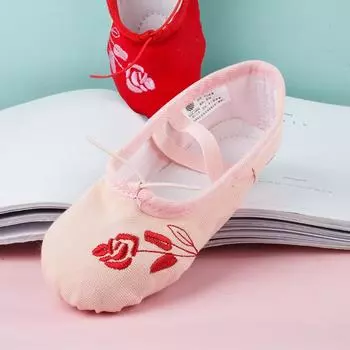 Детская танцевальная обувь Обувь для малышей Обувь для балета для девочек Обувь для взрослых для танцев Обувь «кошачий коготь» Обувь для девочек с вышивкой 34