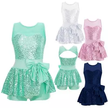 Детская танцевальная одежда без рукавов с блестками, гимнастический купальник для девочек, балетное платье для фигурного катания, современный костюм для рейв-джазового танца 5-6 Years