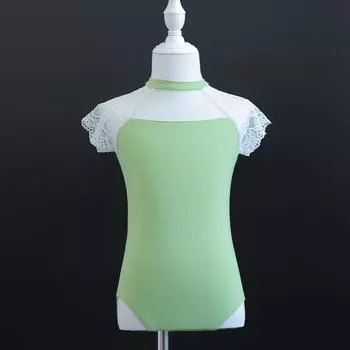 Детская танцевальная одежда с коротким рукавом, кружевное трико для балета с открытой ластовицей, костюм для практики, одежда для гимнастики для девочек 110 зелёный