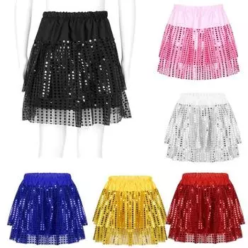 Детская танцевальная юбка для девочек, детская короткая юбка, многоуровневая юбка-пачка с декором из блесток для сценического костюма 2-3 Years чёрный