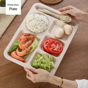 Детская тарелка из пшеничной соломы, тарелка для завтрака для школьников, детская тарелка, миска, ложка, вилка, набор столовых приборов