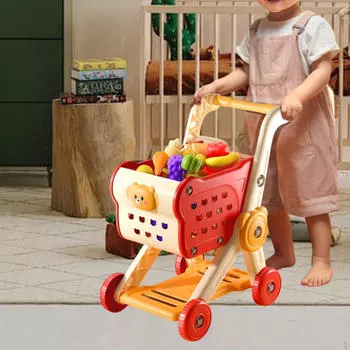 Детская тележка для покупок, игрушечная тележка для продуктов, забавная, ранняя образовательная, ручная тележка для супермаркета, игровая тележка красный