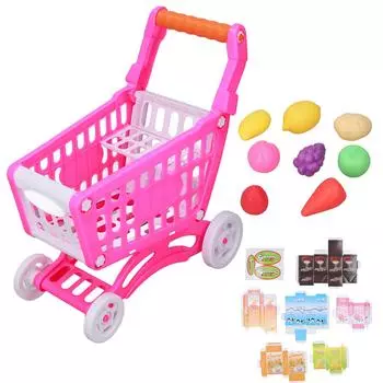 Детская тележка для покупок, набор, обучающая детская тележка для покупок, игрушки для еды, для обучения, развития, розовый розовый