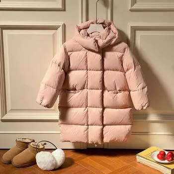 Детская теплая длинная куртка из высококачественного хлопка с белым утиным пухом 90cm розовый