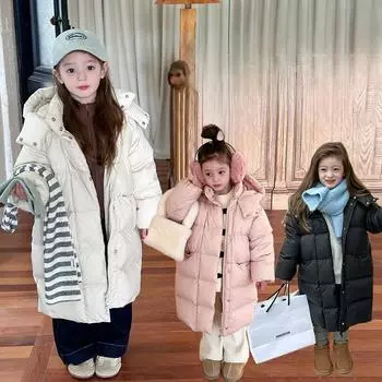 Детская теплая длинная куртка из высококачественного хлопка с белым утиным пухом 90cm чёрный