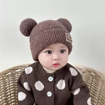 Детская теплая шапка, детская ветрозащитная защита ушей, милые плюшевые шапки с маленьким медвежонком
