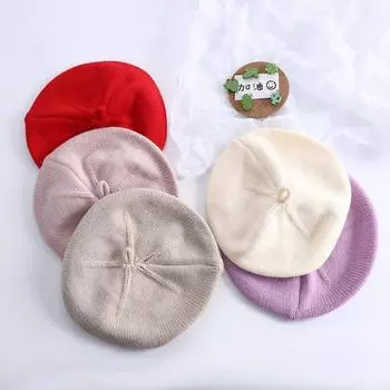 Детская теплая шерстяная однотонная вязаная шапка для малышей на осень-зиму, берет, шапка для девочки, детская шапка