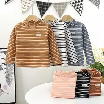 Детская теплая толстовка на осень-зиму для мальчиков и девочек с флисовой футболкой с высоким воротом и длинными рукавами