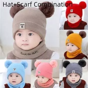 Детская теплая вязаная шапка, шапка+шарф, мягкая детская вязаная шапка с кроликом, детская шапка, шерстяная шапка, детский шарф, детский шарф, возраст 0-24 месяца