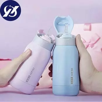 Детская термобутылка, соломенный термос для воды, бутылка для воды из нержавеющей стали, школьная детская термобутылка, бутылка для воды 500ml розовый