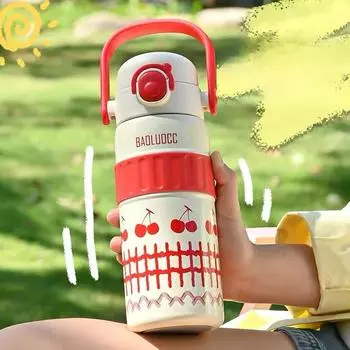 Детская термокружка для школьников, специальная кружка для воды, соломенная кружка, милая девочка 600ml