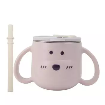 Детская термокружка из нержавеющей стали 316L с соломинкой, с двойными стенками, с двумя ручками, милая детская розовый