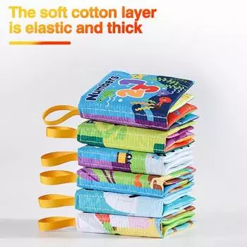 Детская тканевая книжка Встроенный звук Бумага Животные Цифры Фрукты Транспорт Красочные мультяшные принты Развивающая игрушка для развития мозга Сенсорная книга