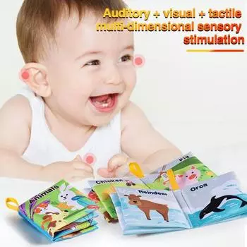 Детская тканевая книжка Встроенный звук Бумага Животные Цифры Фрукты Транспорт Красочные мультяшные принты Развивающая игрушка для развития мозга Сенсорная книга C