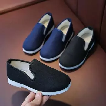 Детская тканевая обувь для мальчиков в ретро-винтажном китайском стиле, традиционная повседневная обувь, мокасины для выступлений, праздничные, этнические, мягкие 26 чёрный