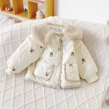 Детская толстая бархатная куртка, осенне-зимняя стеганая куртка для девочек, теплая стеганая куртка из бархата 130 абрикосовый