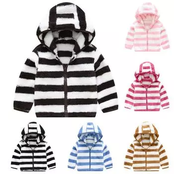 Детская толстая теплая куртка в полоску с длинными рукавами, верхняя куртка с капюшоном