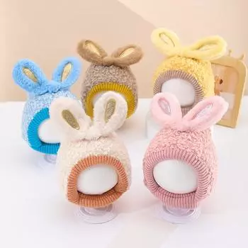 Детская толстая теплая плюшевая шапка с мультяшными ушками, детские вязаные шапки