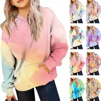 Детская толстовка для девочек, градиентный цвет, длинный рукав, капюшон, карман, толстовка 100 бежевый