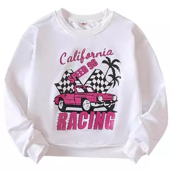 Детская толстовка для девочек, пуловер с круглым вырезом и принтом, повседневный свитер 140