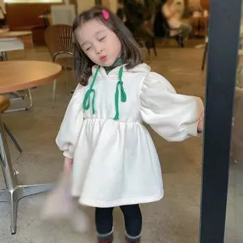 Детская толстовка для девочек, юбка, флисовое платье с длинными рукавами и капюшоном 9