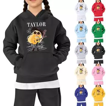 Детская толстовка для мальчиков и девочек с принтом, длинный рукав, капюшон, карман 100 бежевый