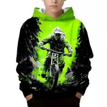 Детская толстовка для мальчиков, модная, для мотокросса, гонки, 3D-принт, повседневная толстовка с капюшоном, длинный рукав, полиэстер, спортивные топы, пуловер, детская одежда 100CM