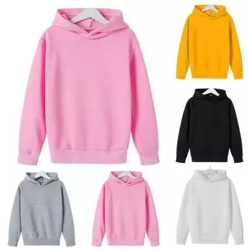 Детская толстовка на осень-зиму, повседневная свободная однотонная спортивная толстовка с капюшоном и длинными рукавами для мальчиков и девочек, блузка, пуловер, топ 150CM чёрный