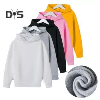 Детская толстовка на осень-зиму, повседневная свободная однотонная спортивная толстовка с капюшоном и длинными рукавами для мальчиков и девочек, блузка, пуловер, топ 150CM чёрный