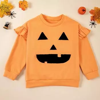 Детская толстовка с длинным рукавом на Хэллоуин с рисунком 110 оранжевый