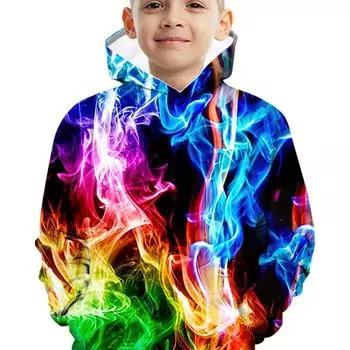 Детская толстовка с длинными рукавами и ярким принтом пламени — мягкая, дышащая и удобная для весны и осени — модная повседневная одежда для мальчиков 100 разноцветный