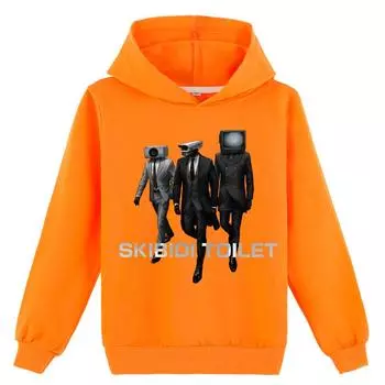 Детская толстовка с капюшоном 3D Skibidi Toilet свитер Детский свитер 170cm оранжевый