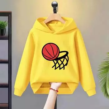 Детская толстовка с капюшоном «Баскетбол» с набивным рисунком Детская толстовка с капюшоном для мальчиков и девочек Спортивная одежда Повседневная одежда на все времена года 100
